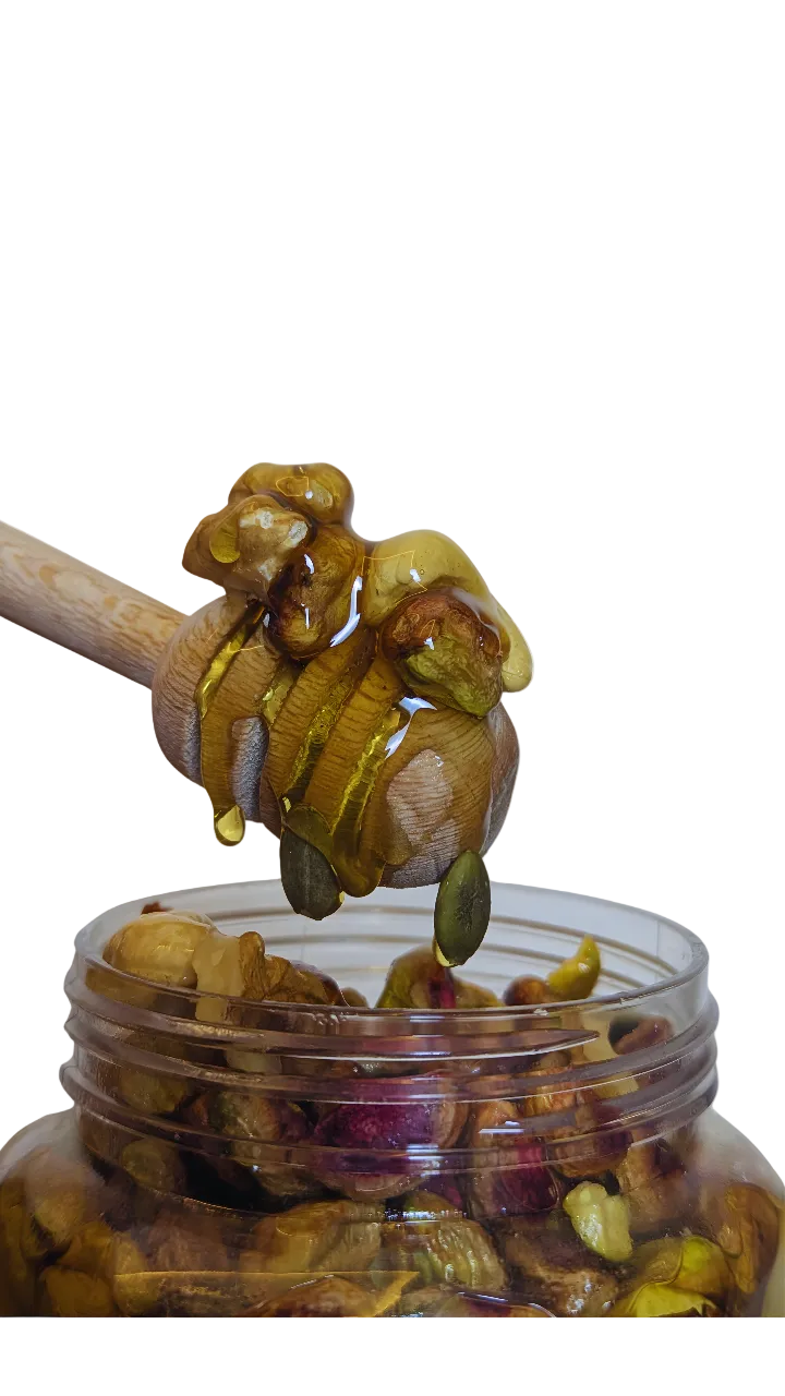 picked nuts with a wooden spoon 